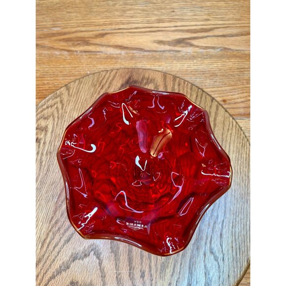Vintage Viking Glass Ruby Red Amberina Georgian Ruffle Pedestal Bowl Compotewith - Picture 11 of 14